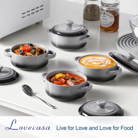 LOVECASA Mini Cocotte with Lid,14 OZ Small Casserole Dish for Oven,Mini Casserole Dish,Individual Ramekins with Lids,Oven, Microwave & Dishwasher Safe,Set of 4