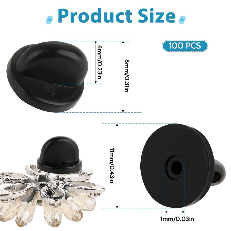 100 PCS Rubber Pin Backs, Lapel Pin Backs PVC Rubber