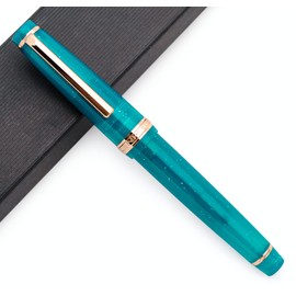 JINHAO 82 Celluloid Fountain Pen Acrylic Ink Pen with Ink Converter (Fine Nib, Gold Clip-Peacock Blue)