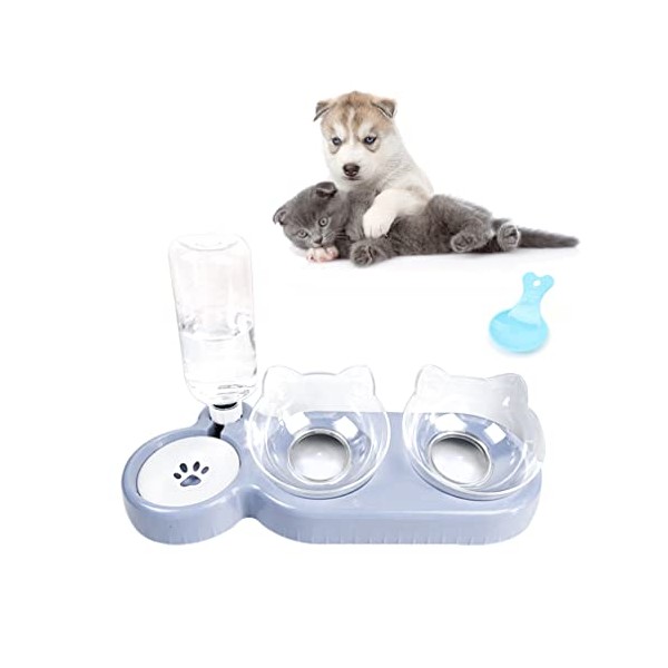 Triple Dog Cat Bowls,15°Tilt 3- in- 1 Water Feeder Bowls