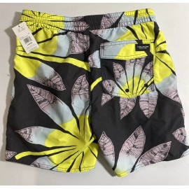 Volcom Boys Poly Party Swim Trunks, Black, Green & Yellow - Large - Brand New