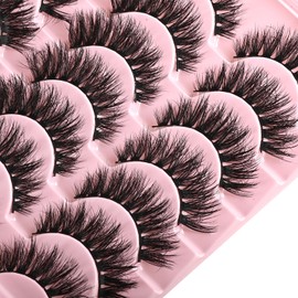 FARRED FARRED Wispy Lashes Hybrid Mink Eyelashes 14 Pairs Short Cat Eye Natural Fluffy False Eyelashes Faux Mink Strip Eye Lashes Pack for Daily Makeup (F18 | 8-14 mm)