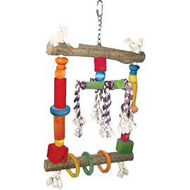 A&E Cage Company HB117 Happy Beaks Wood Swing with Rope Assorted Bird Toy, 10 by 19"