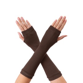 Allegra K Unisex Classic Fashion Stretch Fingerless Arm Warmers Oversleeve One Size Coffee