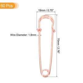 QUARKZMAN Große Sicherheitsnadeln 70mm / 2,76 Zoll Metall Riesige Nähsicherheitsnadeln Clips für Damenbekleidung Kleid Hosen Rock Taille, Roségold, 60 Stück