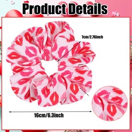 Heart Printed Hair Scrunchies For Girl, 4Pcs Valentines Hair Ties Heart Printed Hair Scrunchie,Valentine Red Lips Printed Hair Scrunchie,Valentine's Day Hair Scrunchie Pink Red Heart Design Hair Ties