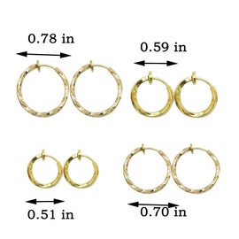 Lanxy Twisted Clip On Earrings 4PCS Different Size Gold Silver Grey Rose Gold Tone 0.51IN/0.59IN/0.70IN/0.78IN Stainless Hoop Earrings for Women Girls No Piercing, Acero inoxidable