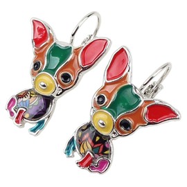 NEWEI Cute Enamel Chihuahua Clip Earrings for Women Girls Chihuahua Jewellery Gift Charms Decoration, Metal, No Gemstone