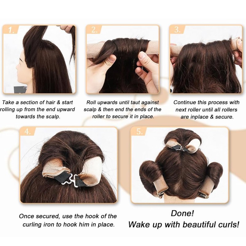 Heatless Curls Overnight, Heatless Long Hair Rollers with Hooks, Soft