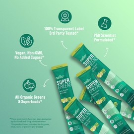 Nello Nello Supergreens Premium Superfood Greens Drink Mix w/Chlorella, Moringa, Spinach & Broccoli + Digestive Enzymes & Probiotic Blend -Nutrient-Packed Powder Wellness (Apple Pear, 20 SRV, Travel Pack)