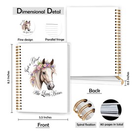 XUNLURY Just a Girl Who Loves Horses Notebook, Gifts for Horse Lovers Journal, Floral Horse Journal, Aesthetic Flower Farm Animal Hardcover Spiral Notebook, 5.5x8.3 Inch