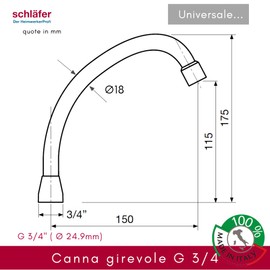 Schläfer 400513 | Replacement Rotatable Universal Kitchen Tap High Jota, 3/4 Inch Clamp 17 cm Long