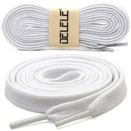 DELELE Solid Flat Shoelaces Hollow Thick Athletic Shoe Laces Strings 2 Pair, 01 White, 55 inch (140CM)