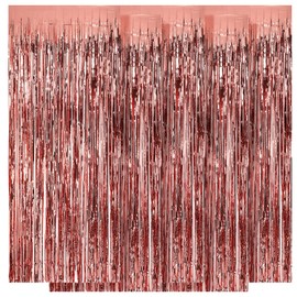Ohiyoo Pack of 5 Rose Gold Metallic Tinsel Curtains, 1 x 2.5 m Foil Fringe Tinsel Curtain Background for Birthday, Party Decoration, Engagement, Wedding, Christmas, New Year Decoration (Rose Gold)