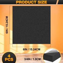 MYFAMIREA 4 PCS Adhesive Foam Padding Sheets Closed Cell Self Adhesive Sticky Foam Pads, 3/4" Thick 6'' x 6'' Neoprene Rubber Sheets Non-Slip Insulation Pads Vibration for Furniture Crafts Cars, Black