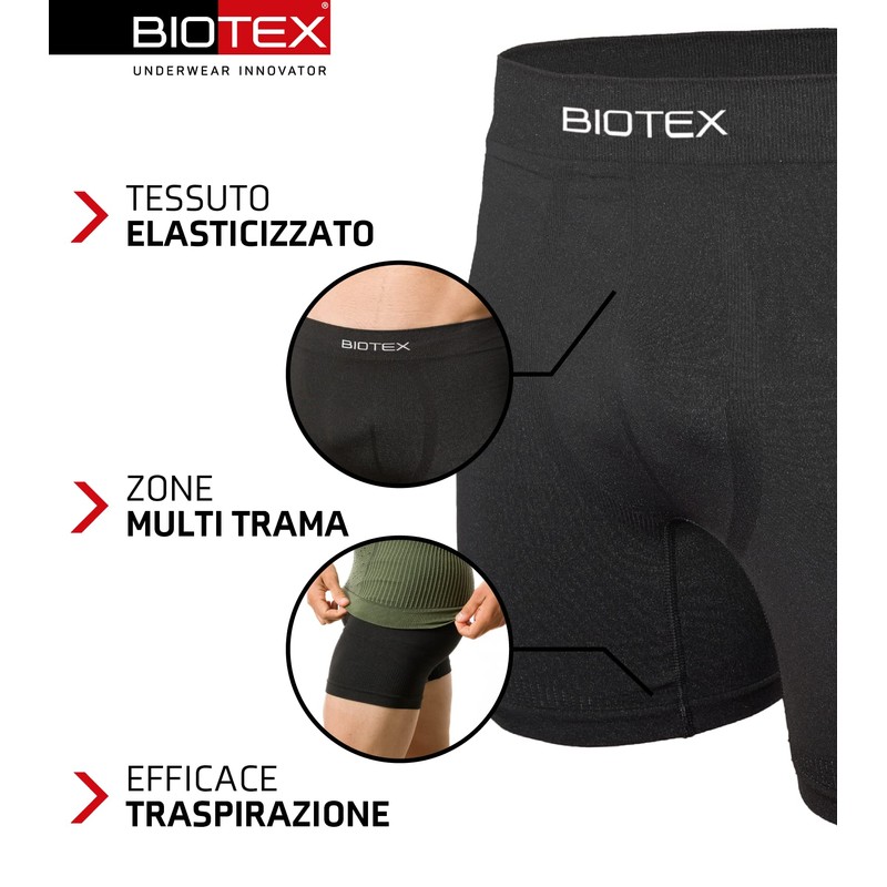 BIOTEX Bioflex Seamless Boxer fondello, Men's, Bioflex Seamless, 04 Nero