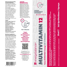 EnergyBalance EnergyBalance Multivitamin 12 - Mundspray mit 12 essentiellen Vitaminen, mit Orangengeschmack - schnelle Aufnahme - Vegan, Glutenfrei - 32 Portionen