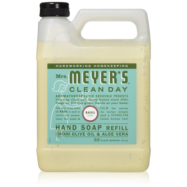 MRS MEYERS CLEAN DAY Soap Refill, Liquid Basil, 33 Ounce (Pack of 6)