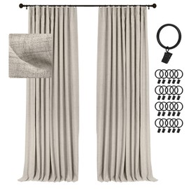 INOVADAY 100% Blackout Curtains for Bedroom, Black Out Curtains Clip Rings/Rod Pocket Linen Blackout Drapes 2 Panels Set, Thermal Insulated Drapes for Living Room, Fauxlinen, W50 x L84