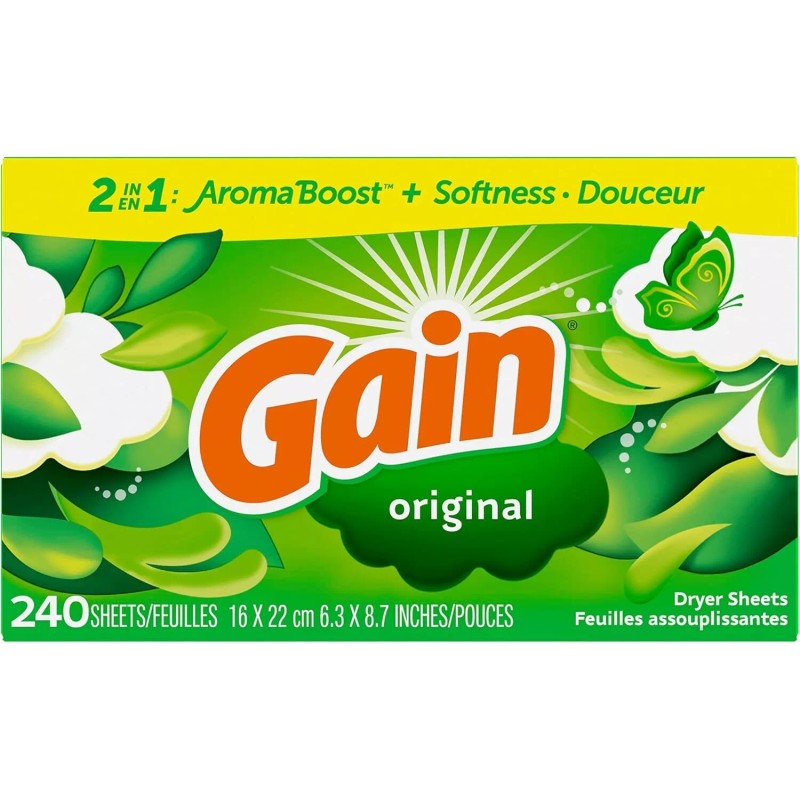 Gain Dryer Sheets, Original Scent Laundry Fabric Softener Sheets with