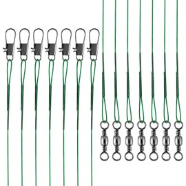 Alwonder 50-Pack Fishing Leaders, Fish Line Stainless Steel Wire with Swivels Snap, High-Strength 30LB Hi-Low Rig Fishing Wire Leader Fishing Tackle Gear Connector for Lures Baits Rigs Hooks Green 6IN