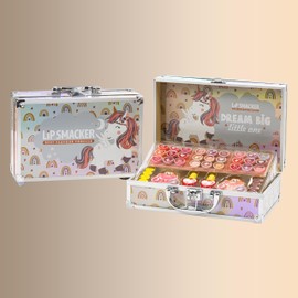 Lip Smacker Beauty Train Case, All-in-One Makeup Set for Girls, Consists of 22 Lip Glosses, 9 Creamy Eyeshadows, 2 Nail Polishes, 4 Glitter Powders and Hair Clips