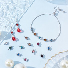 UNICRAFTALE 24pcs 12 Colors Crystal Birthstone Charms Stainless Steel Flat Round Rhinestone Connector Charms Glass Gemstone Pendants with Loop Connectors for Jewelry Making