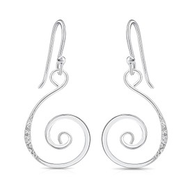 DTPsilver® Small Hook Earrings 925 Sterling Silver Yellow Gold-Plated or Rose Gold Plated Spiral Earrings Measure 15 x 37 mm, Sterling Silver, No Gemstone