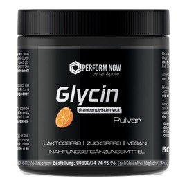 Glycin Pulver - 500g - mit Orangengeschmack - Aminosäure - optimal hochdosiert - deutsche Qualitätsherstellung | PERFORM NOW by fair&pure®