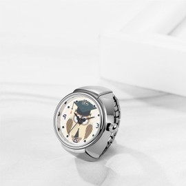 JewelryWe Ring Watch Finger Watch Elastic Owl – Women's Analogue Quartz Finger Ring Watch Ring Watch Ring with Owl Round Dial and Silver Alloy Elastic Band, Silver-a