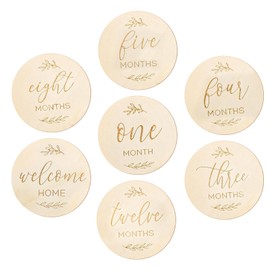 7 Pcs Wooden Baby Milestone Cards Months Signs Double-Sided 0-12 Growth Recording Discs 10cm Round Month Baby Milestone Signs for Months Newborns, Parents Gift, Hospital Boys Girls Photo Props Keepsak