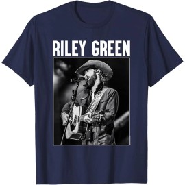 Riley Green Singing Greatest Hits Country Music Art Vintage Solid Cotton Short Sleeve T-ShirtColor: Mens big and tall-navy blue, Size: S