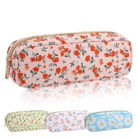 Iqimott - Mini bolsa de maquillaje floral de nailon, bonita bolsa de cosméticos pequeña, impermeable, con cierre, bolsa de viaje, Flor de naranja., Delgado, Moda