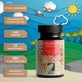 Folsäure BIOAKTIV 400µg - 3x365 Folsäure Tabletten mit bioaktiver Folsäure (L-5-MTHF) - optimal hochdosiert - Kinderwunsch & Schwangerschaft - laborgeprüft mit Zertifikat - 100% vegan