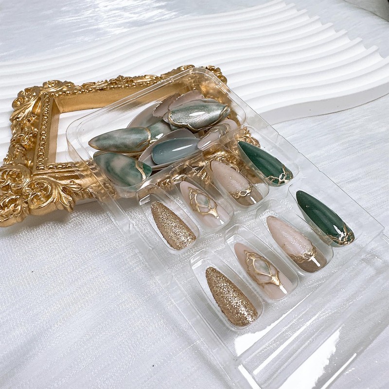 24pcs Almond Press on Nails Medium Fake Nails with 3D