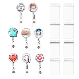 8 Piece Nurse ID Clasp, 8-Piece Card Holder, Nurse ID Holder, Retractable ID Badge Holder, Creative Pattern ID Holder, Cute Lanyard Holder
