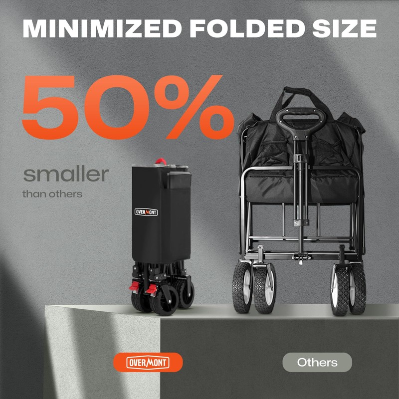 Overmont Collapsible Wagon Cart with Wheels - 220L Foldable Heavy
