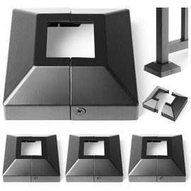 Hulave Split Post Base Cover, Fits 1.5"x1.5" Post/4"x4" Base, for Indoor/Outdoor Iron Railing, Fence, Stair Post Base Decorative Skirt Covers (4Pack-Black)