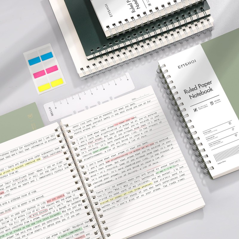 EMSHOI A5 Notebook College Ruled, Spiral Notepad 150 Sheets/300 Pages,
