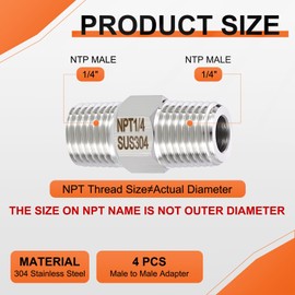 Rebower 1 Pack 304 Stainless Steel Male to Male Adapter, 1/4" Male NPT x 1/4" Male NPT Hex Nipple Pipe Extension Fitting for Industrial, Automotive, Fluid Transfer, Home Gardening, Water