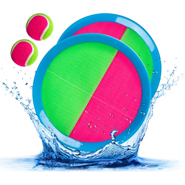 INPODAK Beach Toys for Kids 3 4 5 6 7 8 Years Old, Outdoor Catch Ball, Toss and Catch Game, Children Bat Ball Catcher Set, Garden Games for Family Party Yard Pink Green