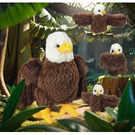 Bald Eagle Stuffed Animal, 4 PCS Eagle Stuffed Animal Mommy Eagle Plush Toy with 3 Cute Babies Bald Eagles Slap Bracelet Plushies for Kids Boys Girls Birthday Easter Party Decor