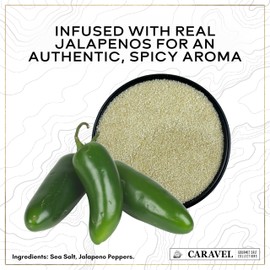 Gourmet Jalapeno Sea Salt - Pure Sea Salt Blended with Jalapeno Pepper - All-Natural, Kosher, No Gluten, No MSG, Non-GMO - Cooking & Finishing Salt, Great for Mexican Dishes - 4 oz. Jar - Caravel Gourmet