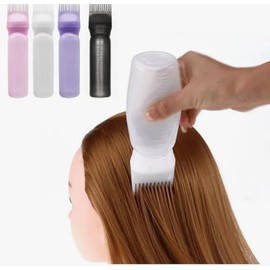 Pink Hair Oil or Dye Applicator Bottle with Comb, 4 Colors, Professional Salon Hair Coloring Tool
