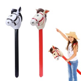 fufupaw Pack of 2 Hob Horses, Hobby Horses, Hobby Horsing, Inflatable Rod Horse, Party Props Party Supplies, Theme Party, Festival, Cosplay for Christmas (Beige + Black)