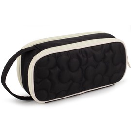 Pencil Case for Girls,Flower Quilted Large Capacity Pencil Pouch with 2 Compartment, Zipper Pencil Bag with Handle, Women Soft Pencil Box for Middle School Office College