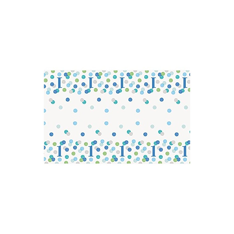 Blue Dots 1st Birthday Table Cover (137cm x 213cm) -