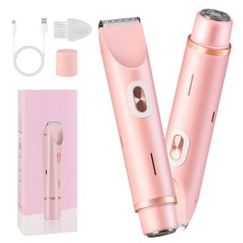 hehred hehred Glow Aura Womens Shaver, 2 in 1 Electric Lady Shaver, Dual Head Bikini Trimmer for Women, Comfort Electric Shaver for Underarm Leg Arm Body Face Hair, Pink