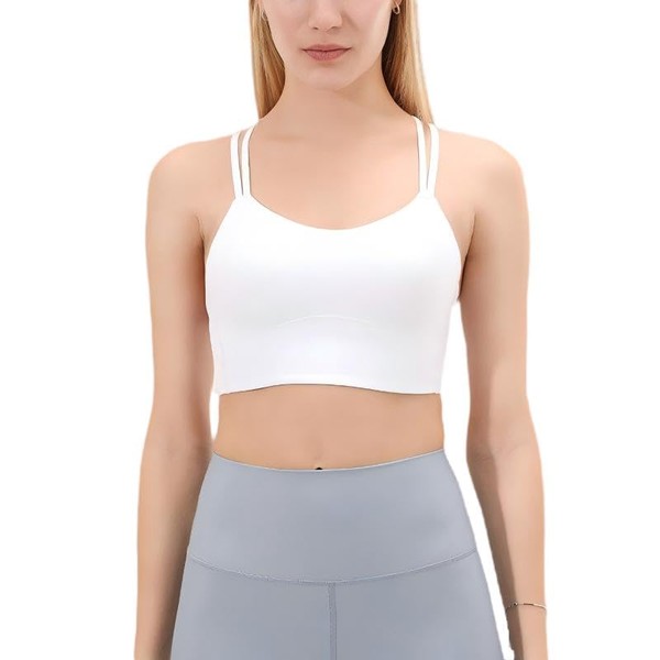 Strappy Sports Bra-Scoop Neck Spaghetti Strap Molded Cup Double Sports