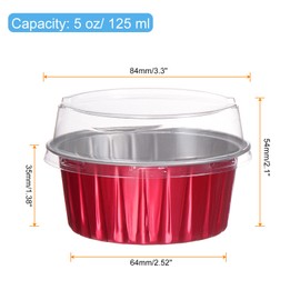 HARFINGTON 25Pcs Baking Cups with Lids 5oz Aluminum Foil Liners Mini Disposable Containers Cups Holder Cases Boxes Pans for Dessert Wedding Party, Red